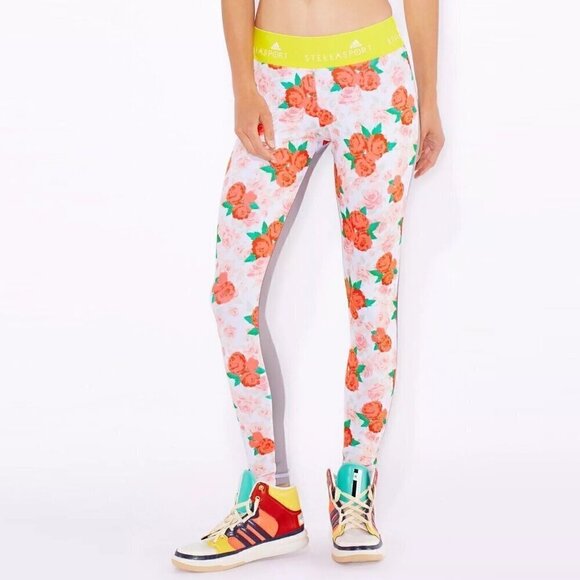 Adidas Stellasport Climalite Roses Sports Leggings AH8863 Large NEW - Picture 1 of 9